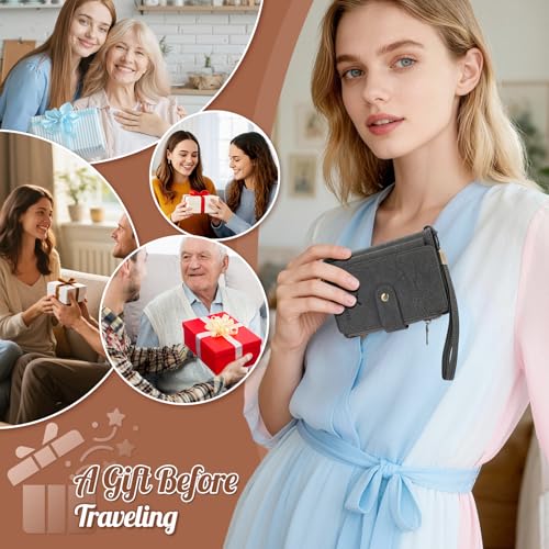 Likesing RFID Blocking Passport Holder, Leather Travel Wallet Womens(Grey) | RFID Passport Wallet with 13 Card Holders ＆ 2 SIM Slots, Passport Book Cover Photo ＆ Zippered Coins Pocket and Cash Holder - color: Grey
