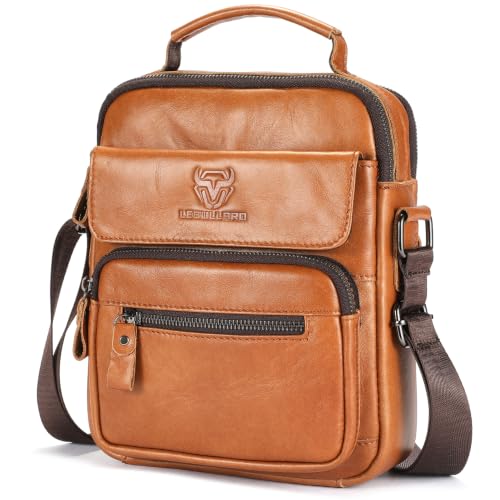 Mens Shoulder Bag Leather Crossbody Bags Leather Sling Bag Messenger Bags | LEBULLBRO Shoulder Bag for Men Crossbody Bags Leather Sling Bag Messenger Bags with Multiple Pockets Business - color: Yellow Brown