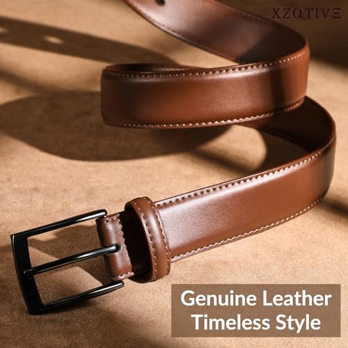 XZQTIVE Men's Suede Belt - Genuine Leather Dress Belt for Jeans Dress - color: Brown, size: Fit Pant 31"-35"