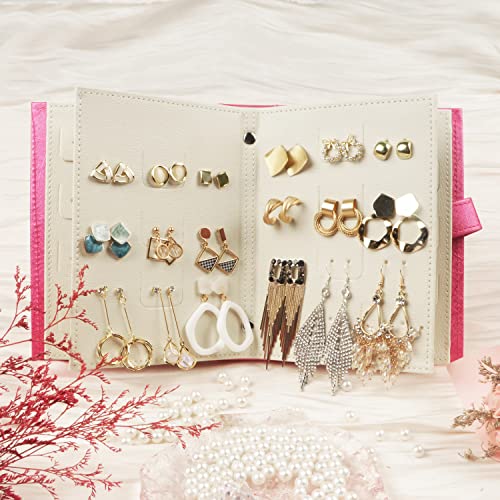Fangoo Earring Organizer Book Design Earring Holder Travel Jewelry Storage Case Tray Holder, Capable to Hold 42 Pairs (Rose) - color: Rose