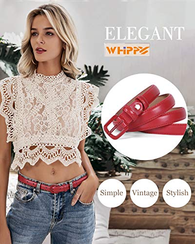 WHIPPY Women Skinny Leather Belt Thin Waist Jeans Belt for Pants in Pin Buckle Belt - color: Black+red, size: Suit Pants 37"-42"