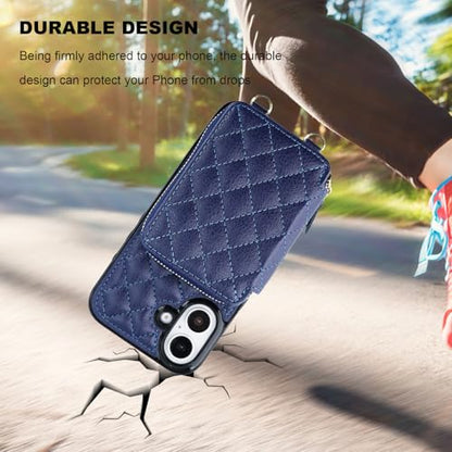 Bocasal Crossbody Wallet Case Card Holder for iPhone 16, Dark Blue | RFID Blocking PU Leather Zipper Handbag Purse, Kickstand Flip Folio Case with Card Slots Holder Wrist Strap Lanyard 6.1 Inch - color: Dark Blue
