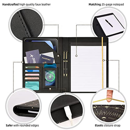 Ospelelf Clipboard Folio with Notepad and Pocket Leather Storage Clipboard Binder Padfolio for Women - color: Black Tarotcards