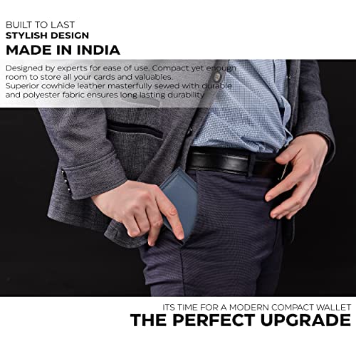 Real Leather Mens Trifold Wallet - RFID Slim Minimalist Front Pocket Gift - color: Blue
