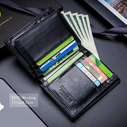 BULLCAPTAIN Large Capacity Genuine Leather Wallet for Men QB-027 - color: Black