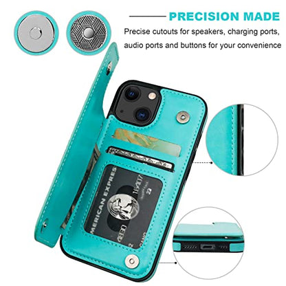 ONETOP for iPhone 13 Wallet Case with Card Holder,LightBlue | Kickstand,ID/Cash Holder,Case Wallet with Card Slots,Double Magnetic Clasp,Durable PU Leather Shockproof Cover for Women Men - color: Light Blue