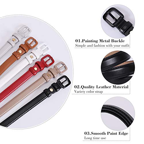 WHIPPY Women Skinny Leather Belt Thin Waist Jeans Belt for Pants in Pin Buckle Belt - color: Black, size: Suit Pants 42"-47"
