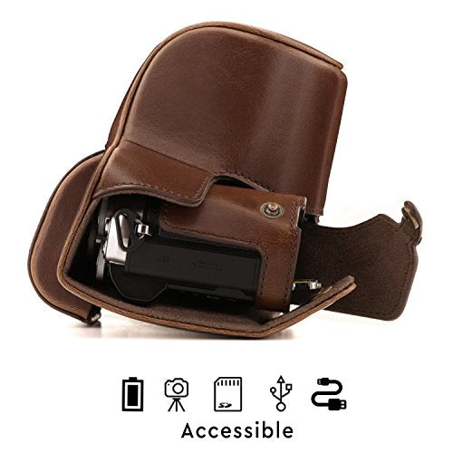 MegaGear Olympus OM-D E-M10 Mark III (14-42mm) Ever Ready Leather Camera Case and Strap, with Battery Access - Dark Brown - MG1346 - color: Dark Brown