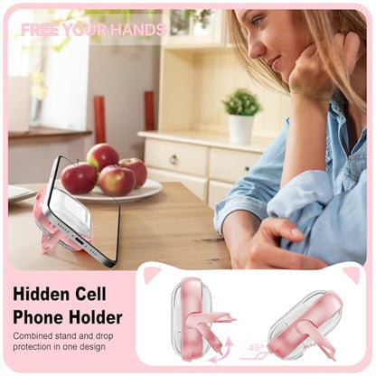 AirPods Pro Case for Women Girly Cat Case Transparent Pink | with Lock, Phone Stand, Keychain & Cleaner Kit, Compatible with Apple Airpods Pro 2nd/1st Generation Case Cover - color: TL-Pink Clear, size: AirPods Pro 2 Case