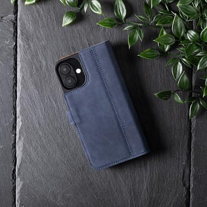 Snakehive Leather Wallet for iPhone 16 - Real Leather Wallet Phone Case - Genuine Leather with Viewing Stand and 3 Card Holder - Flip Folio Cover with Card Slot (Navy) - color: Navy, size: iPhone 16