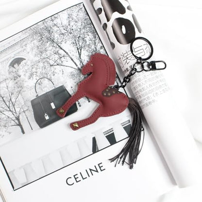 Leather Horse Keychain, Bag Charm - color: Genuine Leather Pony-red