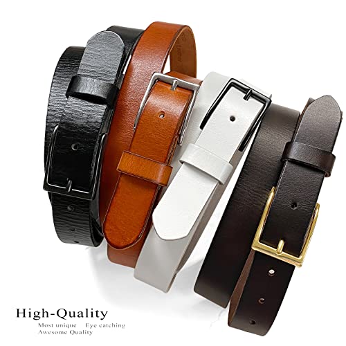 Men's Full Grain Genuine Leather One Piece Casual Dress Belt or Punk Star/Studded Jean Belt, 1-1/8"(30mm) wide - color: Black-black, size: 46