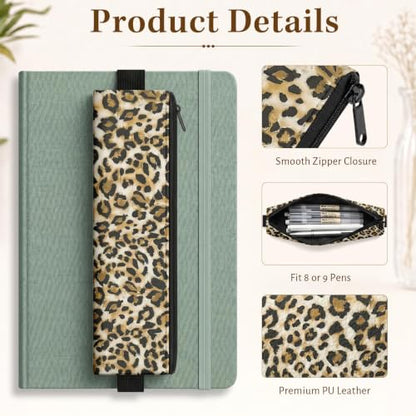 12 Pack Leopard Elastic Pen Holder for Notebooks | PU Leather Pencil Case With Zipper, Pen Pouch for Journals Planner and Notebooks - color: Leopard Print