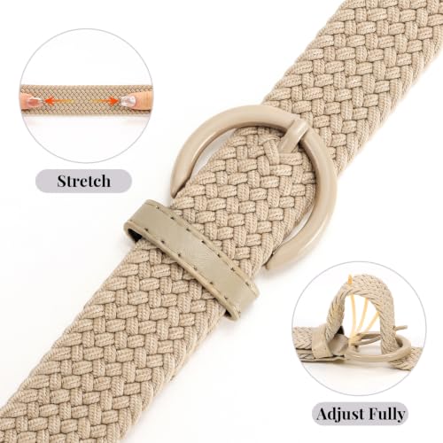 JASGOOD Women Men Braided Woven Elastic Stretch Waist Belt Golf Canvas Fabric Casual Belt for Jeans Pants - color: All Khaki, size: Fit Size 24"-27"