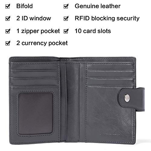 BOSTANTEN Leather Womens Wallet Small RFID Blocking Credit Card Holder | Removable ID Window, Zipper Coin Pocket, Bifold, Minimalist, Fits Small Purses, Daily Use, Ladies Gifts, Deep Grey - color: 1-deep grey