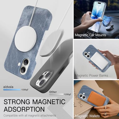Phone Case for iPhone 17,Gray-Blue | Magnetic Case, Compatible with Magsafe - Denim Fabric - Slim Fit & Soft Feel - color: Grey-blue, size: iPhone 17