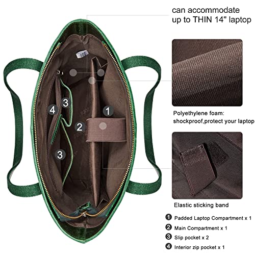 S-ZONE Leather Tote Bag for Women Work Handbag with Luggage Sleeve - color: Dark Green