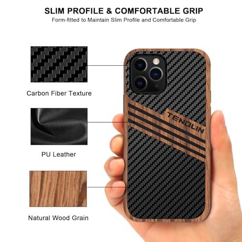 TENDLIN Compatible with iPhone 12 Pro/iPhone 12 Case Wood Grain with Carbon Fiber Texture Design Leather Hybrid Slim Case (Three Stripe) - color: Three Stripe, size: iPhone 12/12 Pro