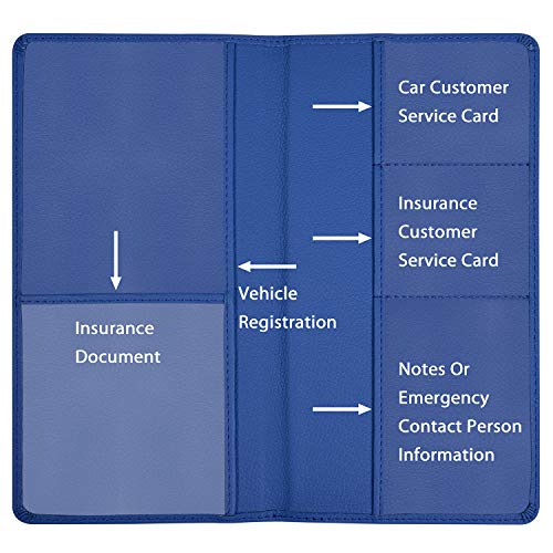 Wisdompro Car Registration and Insurance Holder, Document Card Organizer | PU Leather, Auto Glove Box Folder, Men and Women Wallet Case for Vehicle Driver License, Paperwork, Paper, ID, Receipt - color: Blue