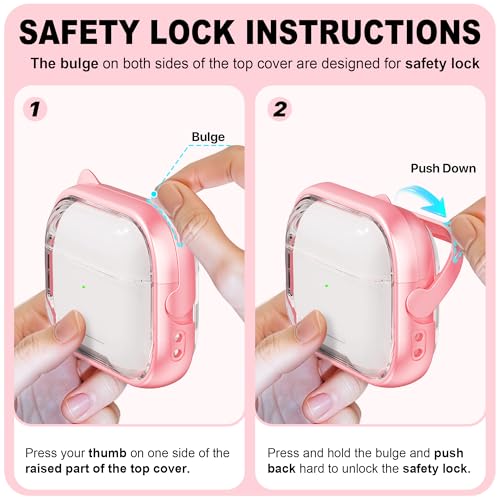 AirPods Pro Case for Women Girly Cat Case Transparent Pink | with Lock, Phone Stand, Keychain & Cleaner Kit, Compatible with Apple Airpods Pro 2nd/1st Generation Case Cover - color: TL-Pink Clear, size: AirPods Pro 2 Case