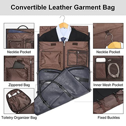 Garment Bags for Travel, 45L Carry-On Convertible Duffle with Strap | 2-in-1 hanging suit bag converts to duffel, shoe compartment, waterproof PU leather, wrinkle-free, detachable strap - color: C-Blue