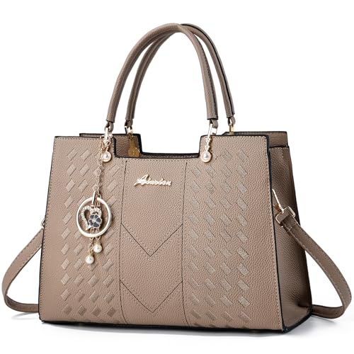 ALARION Purses and Handbags for Women Satchel Purse,PU Leather Tote Bag Crossbody Top Handle Bags with Zipper - color: Lizi CX Khaki