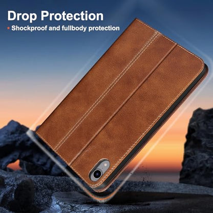 Gexmil Leather Case for iPad mini 7 A17 Pro/iPad mini 6 Gen 8.3 Inch | Genuine Leather Cover for iPad Mini 2024/2021,Protective Smart Folio,Auto Sleep/Wake,Anti Slip,Vegetable Tanned Brown - color: Vegetable Tanned Brown
