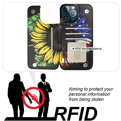 HAOPINSH Compatible with iPhone 13 Pro Max Wallet Case with Card Holder, American Flag Sunflowers Pattern Back Flip PU Leather Kickstand Card Slots Case, Double Magnetic Clasp Cover 6.7" - color: American Flag Sunflowers, size: iPhone 13 Pro Max