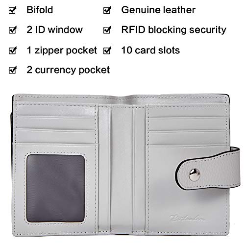BOSTANTEN Leather Womens Wallet Small RFID Blocking Credit Card Holder | Removable ID Window, Zipper Coin Pocket, Bifold, Minimalist, Fits Small Purses, Daily Use, Ladies Gifts, Grey - color: 2-grey
