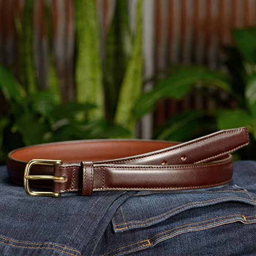 Bullhide Belts Mens Leather Belt for Casual Dress, 1.25" Wide - color: Brown With Brass Buckle, size: 36 inches