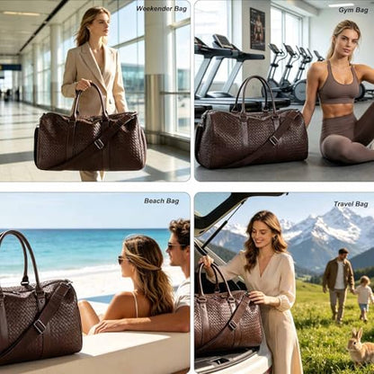 Weekender Bags with Shoe Compartment Travle Carry On Bag (Coffee) | Handwoven Duffel for Women with Wet Dry Separation, Beach Tote for Gym Overnight Trip - color: Coffee