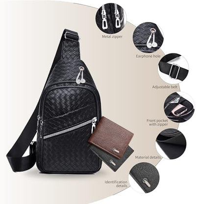 Sling Bag Set, PU Leather Sling Bag, Multi-Zipper Design for Travel, Outdoors, Valentine’s Day Gifts - color: 03-black