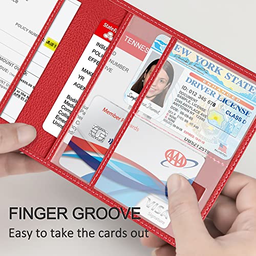 Car Registration and Insurance Holder, Premium PU Leather Vehicle Glove Box Car Organizer Men Women Wallet Accessories Case for ID, Driver's License - Red - color: Red