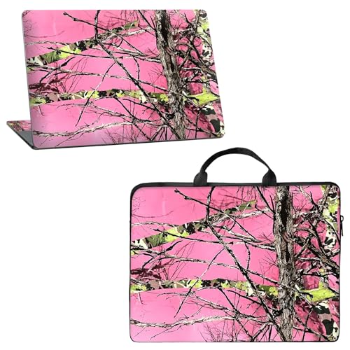 10 inch Laptop Sleeve with Laptop Skin Sticker Set – Slim Protective Case with Smooth Zipper, Lightweight Tablet & Notebook Sleeve for Travel & Daily Carry, Pink Camo Tree - color: Pink Camo Tree, size: 10 inch