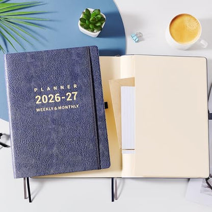 Planner 2026-2027 - Jul 2026 - Jun 2026, 8.5" x 11" 2026-2027 Planner Weekly and Monthly, Faux Leather Cover, Pen Holder, Pocket, 25 Notes Pages, A4 Premium Paper - Blue - color: blue