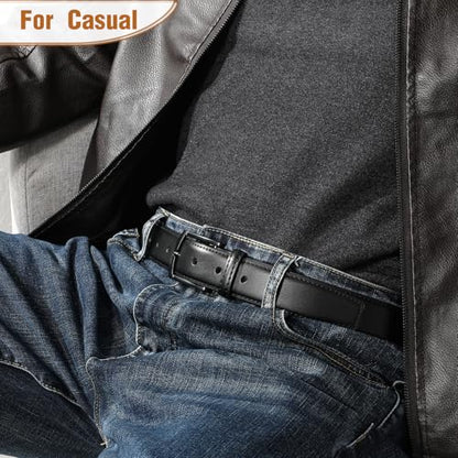 Men's Belt Genuine Leather Belt for Men Dress Casual Golf Jeans Pants 1 3/8" - color: Black-black Buckle, size: Fits Waist 39"-40”