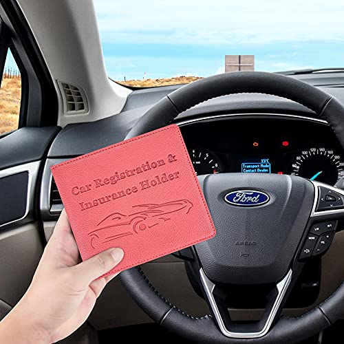 Car Registration and Insurance Holder, Premium PU Leather Vehicle Glove Box Car Organizer Men Women Wallet Accessories Case for ID, Driver's License - Pink - color: Pink