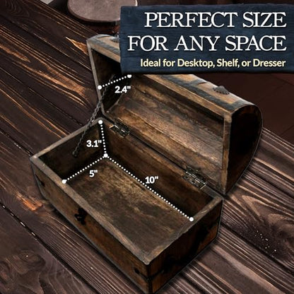 Wooden Pirate Treasure Chest with Lock & Skeleton Key Medium | Handmade Wooden Storage Box Kids Treasure Chest For Jewelry, Coins, Trinkets, Keepsake Gifts, Decor - size: Medium 11 x 6 x 6.75