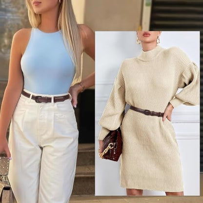 WHIPPY Women Skinny Leather Belt Thin Waist Jeans Belt for Pants in Pin Buckle Belt - color: Coffee, size: Suit Pants 24"-29"