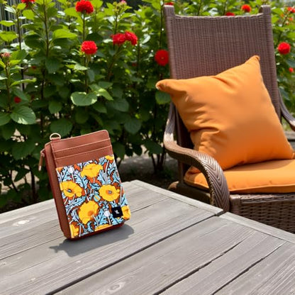 Credit Card Holder RFID Blocking Slim Wallet Women Front Pocket | Mini Small Leather Wallet with ID Window Cash Purse Cute Minimalist Travel Gift for Women Lightweight Card Holder - color: dandelion