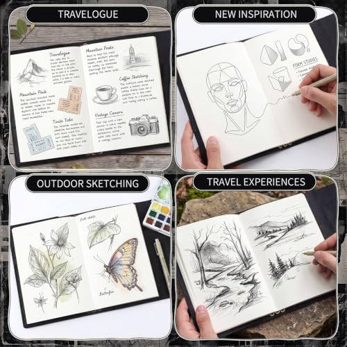 4 Pcs A5 Leather Journal Cover Refillable,Black,A5 Size | Travelers Journal Notebook with 3 Inserts, Inner Pocket Card Holder Pen Slot, Genuine Leather, Travel Gift for Men Women - color: Black