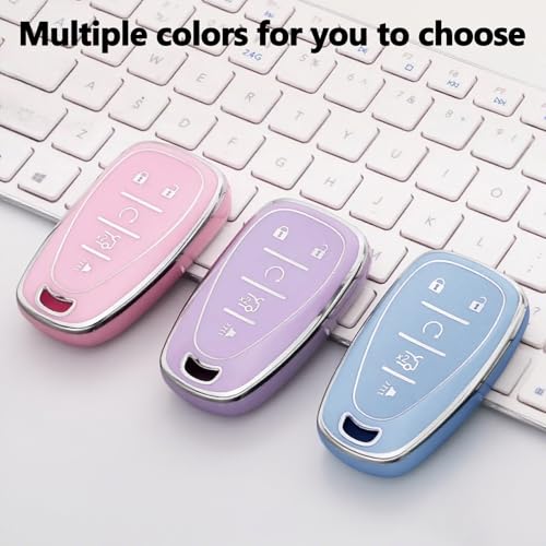 Key Fob Cover for Chevy - Premium Soft TPU Shell Full Protection Case with Keychain, Fits Equinox Malibu Traverse Cruze Blazer Camaro Trailblazer Spark Sonic Volt Bolt Trax, Pink 5-Button - color: Pink, size: 5 Buttons
