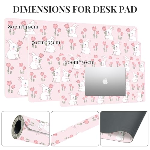 Pink Bunny Tulip Desk Mat, Cute Extended Gaming Keyboard Mouse Pad, Large Office Desk Cover Mat Pad Deskmat, Non-Slip Leather Home Office Desk Mat Protector 31.5"×15.7" - color: Pink Bunny, size: 31.5" x 15.7"