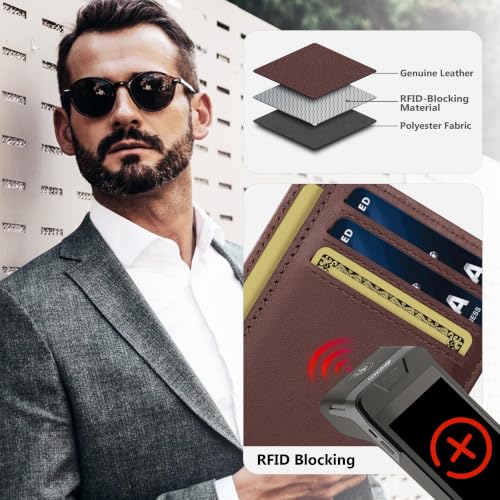 Travelambo 100% Genuine Leather Wallet for Men and Women, Slim Minimalist RFID Blocking Front Pocket Credit Card Holder with Gift Box(Brown 01) - color: Texas Brown 01
