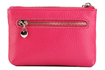 Women Genuine Leather Zip Mini Coin Purse With Key Ring Triple Zipper Card Holder Wallet - color: Rose