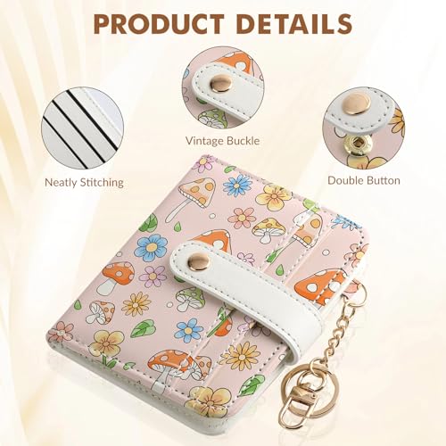 Women Wallet, RFID Blocking Bifold PU Leather Wallet, Small Slim Compact Purse with Clear ID Window & Zipper Coin Pocket, Credit Card Holder for Ladies,1 ID window 8 Card Slots,Little Mushroom - color: Little Mushroom