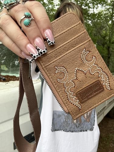 Wrangler Keychain Wristlet Wallets for Women Western Dual Pouch Wristlet Credit Card Holder Wallet - color: B-khaki