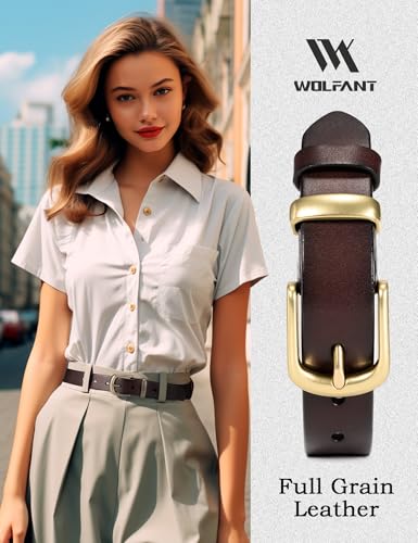 WOLFANT 1.1" Womens Belts for Jeans,100% Italian Full Grain Real Leather | All-Day Comfy Durable Solid Leather Belt with Polished Gold Buckle in Gift Box - color: Coffee, size: Waist 30"-31"