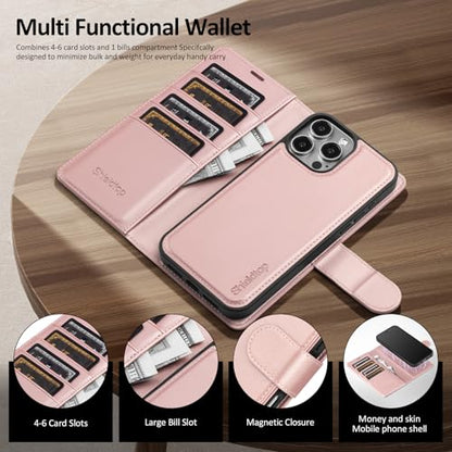 Shieldtop Compatible with MagSafe iPhone 16 Pro Max Wallet Case,Rose Gold | 2 in 1 Detachable Magnetic,Credit Card Holder Slots,RFID Blocking,PU Leather,Kickstand,Flip Folio Phone Cover for Men & Women - color: Rose Gold, size: iPhone 16 Pro Max - 6.9"