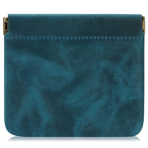 Jack&Chris Mini Coin Purse, Genuine Leather Small Coin Wallet, Leather Squeeze Coin Purse Pouch Change Holder For Men & Women, JC309 - color: Blue